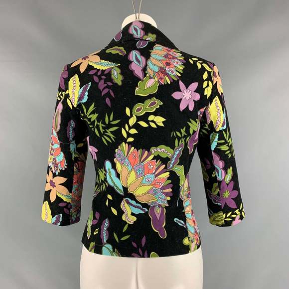 TRINA TURK Black Multicolour Cotton 34 Sleeves Jacket - Picture 3 of 6